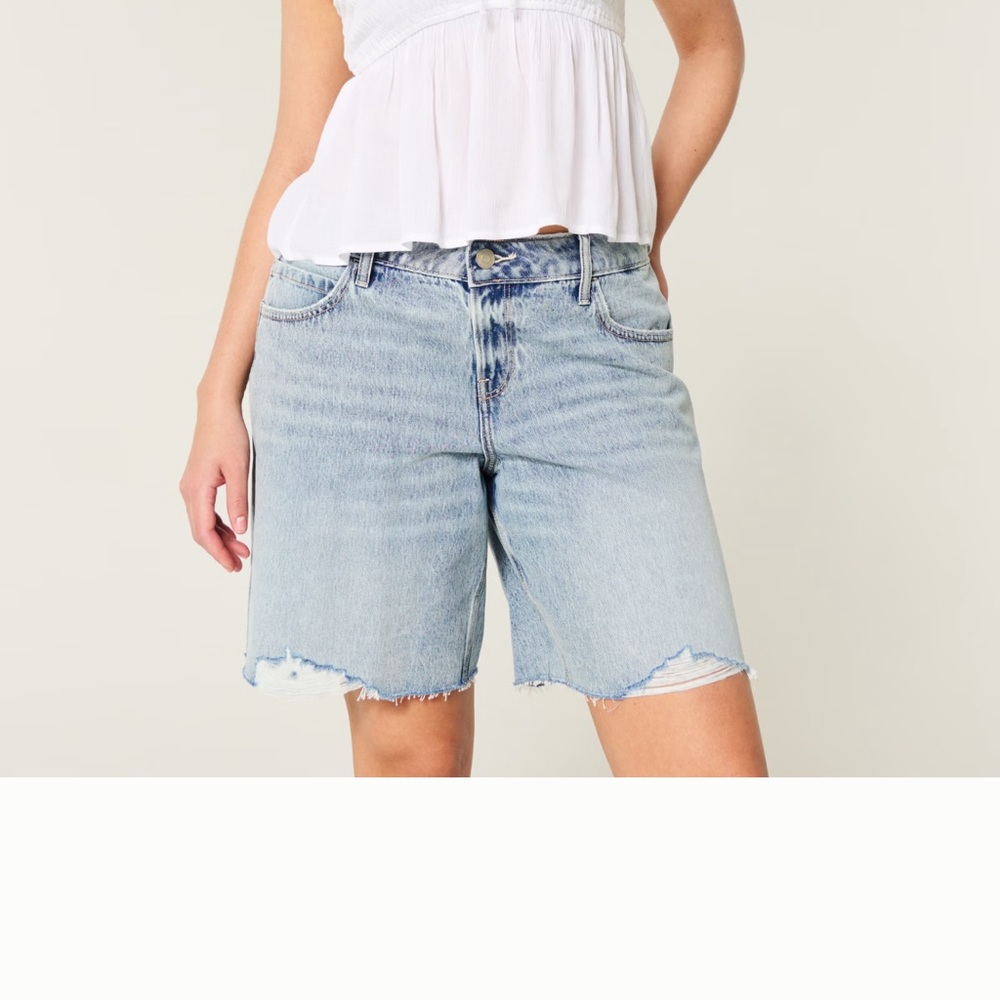 Hollister Blue Jean Shorts with Distressed Hem